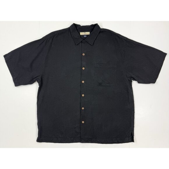 Tommy Bahama Mens Silk Shirt Swizzle Inn Chill Out Embroidered Camp Sz XL Black - Picture 3 of 9